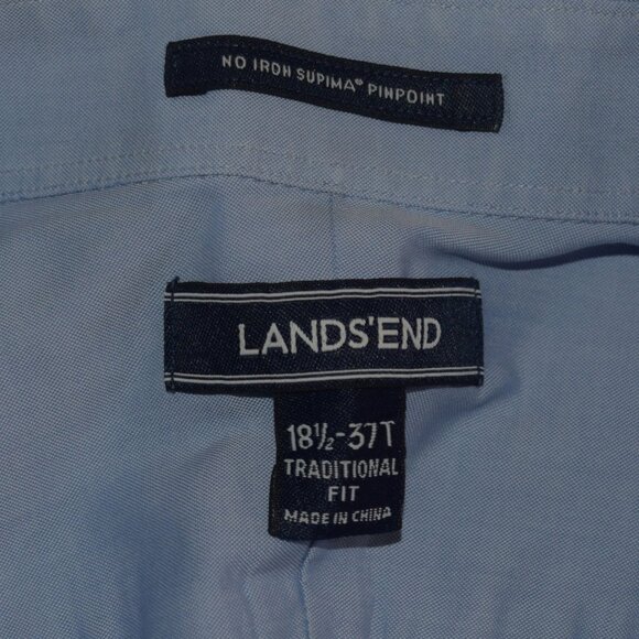 LANDS' END Men's 18.5 - 37T Traditional Fit No Iron Supima Pinpoint Dress Shirt - Picture 2 of 7
